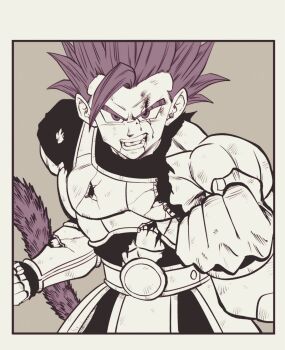 Rule 34 | armor, blood, blood from mouth, bloody tears, broken armor, bruise, bruise on face, clenched hands, commentary request, dragon ball, dragon ball legends, furrowed brow, highres, injury, lee (dragon garou), limited palette, male focus, monkey tail, muscular, muscular male, official style, open mouth, saiyan armor, shallot (dragon ball), tail, toriyama akira (style), upper body, v-shaped eyebrows, vambraces