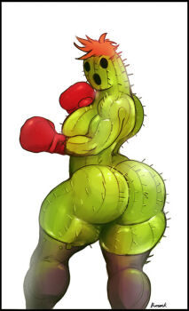 1girl ass boxing_gloves breasts digimon digimon_(creature) female_focus monster_girl plant_girl solo togemon what why