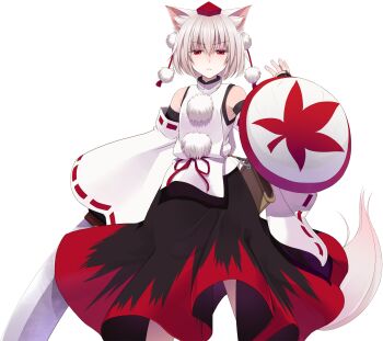 Rule 34 | 1girl, animal ear fluff, animal ears, arm shield, bare shoulders, black skirt, closed mouth, commentary request, cowboy shot, crote, detached sleeves, grey hair, half-closed eyes, hand up, hat, highres, holding, holding sword, holding weapon, inubashiri momiji, large variant set, legs apart, long skirt, long sleeves, looking at viewer, red eyes, red hat, ribbon-trimmed sleeves, ribbon trim, sheath, shirt, short hair, skirt, sleeveless, sleeveless shirt, solo, sword, tachi-e, tail, tokin hat, touhou, transparent background, turtleneck, turtleneck shirt, unsheathed, v-shaped eyebrows, variant set, weapon, white shirt, wide sleeves, wolf ears, wolf girl, wolf tail