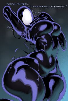 1girl absurdres bald bald_female batman_(series) batman_beyond breasts commentary curvy dc_comics english_commentary english_text faceless faceless_female highres inque krekkov large_breasts monster_girl shiny_skin slime_girl solo thick_thighs thighs wide_hips