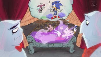 1girl ? bow bowtie bulging_eyes chip_(sonic) fangs ghost ghost_tail gloves green_eyes heart holding holding_photo neckerchief photo_(object) purple_hair raa_(sonic) red_bow red_bowtie red_neckerchief sonic:_night_of_the_werehog sonic_(series) sonic_the_hedgehog sonic_unleashed su_(sonic) transformation uh_(sonic) virtanderson white_gloves yellow_eyes