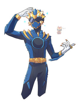 ... 2025 20s 2boys absurdres adk-em animal_ears armor assault_visor bandai bandai_namco black_bodysuit blue_armor blue_bodysuit blue_helmet bodysuit buckle chibi chibi_inset claws cowboy_shot fangs gozyu_leon gozyu_wolf helmet highres idol jewelry lion lion_ears male_focus multiple_boys no.1_sentai_gozyuger ring seal_007 sentairing sentairing:_tegasword_blue simple_background solo_focus sparkle super_sentai toei_company tokusatsu tsumegabuckle tv_asahi white_background wolf