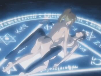 00s 2008 2girls animated animated_gif aqua_eyes ass bare_legs basement bible_black bible_black:_restored blonde_hair blush breasts brown_hair censored dildo female_focus green_eyes harness imari_kurumi large_breasts legs_apart lowres lying magic_circle multiple_girls nipples nude object_insertion open_mouth orgasm ponytail pubic_hair pussy pussy_juice rape saeki_kaori sex_toy side_ponytail strap-on tagme thighhighs vaginal yuri