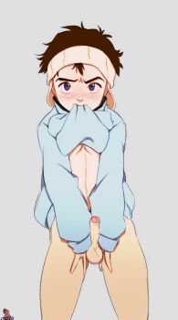 Rule 34 | 1boy, blue hoodie, blush, flcl, highres, hood, hoodie, nandaba naota, solo