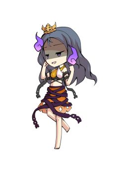 1girl bare_shoulders barefoot black_ribbon blue_hair breasts chibi chibi_only chirizuka_ubame clenched_hands commentary_request crop_top dairi full_body hands_up large_variant_set long_hair medium_breasts orange_skirt purple_ribbon ribbon ribbon_around_body shaded_face simple_background skirt solo standing standing_on_one_leg stomach tachi-e tank_top tiara touhou transparent_background variant_set