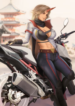 Rule 34 | 1girl, breasts, dantewontdie, hoshiguma yuugi, large breasts, long hair, motor vehicle, motorcycle, touhou
