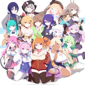 6+girls a-chan_(1st_costume)_(hololive) a-chan_(hololive) ahoge animal_ears arched_bangs bat_hair_ornament beret black-framed_eyewear black_gloves black_hair black_hat black_thighhighs blonde_hair blue_bow blue_eyes blue_hair blue_shirt blue_skirt blunt_bangs bob_cut bow breasts brown_capelet brown_cloak brown_corset brown_eyes brown_hair bubba_(watson_amelia) capelet cardigan cat_ears ceres_fauna ceres_fauna_(1st_costume) cloak closed_mouth collared_shirt corset dark-skinned_female dark_skin demon_girl demon_horns detective dragon_girl dragon_horns erikuukun feather_hair_ornament feathers fingerless_gloves fins fish_tail gawr_gura gawr_gura_(casual) glasses gloves green_cardigan green_eyes grey_jacket grey_shirt hair_bow hair_bun hair_ornament hairclip harusaki_nodoka harusaki_nodoka_(1st_costume) hat highres hiodoshi_ao hiodoshi_ao_(1st_costume) hololive hololive_dev_is hololive_english holostars holostars_english horns id_card jacket kemonomimi_mode kiryu_coco kiryu_coco_(loungewear) large_breasts long_hair long_sleeves looking_at_viewer lowleg lowleg_skirt mano_aloe medium_breasts minato_aqua minato_aqua_(sailor) mole mole_under_mouth multicolored_hair multiple_girls murasaki_shion murasaki_shion_(1st_costume) nanashi_mumei nanashi_mumei_(1st_costume) office_lady official_alternate_costume one_side_up open_mouth ponytail purple_hair red_jacket sakamata_chloe sakamata_chloe_(1st_costume) shark_girl shark_hair_ornament shark_tail shirt short_hair side_up_bun simple_background skirt small_breasts smile streaked_hair striped_clothes striped_shirt tail thighhighs torn_clothes torn_thighhighs tsukumo_sana tsukumo_sana_(1st_costume) twintails two-tone_sweater uruha_rushia uruha_rushia_(school_uniform) vertical-striped_clothes vertical-striped_shirt very_long_hair virtual_graduation_commemoration virtual_youtuber watson_amelia watson_amelia_(street_casual) white_background white_hair white_shirt yellow_eyes yozora_mel yozora_mel_(1st_costume)