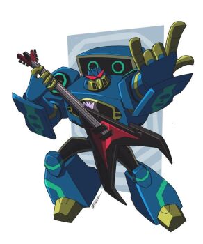 assault_visor decepticon electric_guitar guitar holding holding_guitar holding_instrument insignia instrument marcelo_matere mecha red_visor robot science_fiction solo soundwave_(transformers) transformers transformers_animated