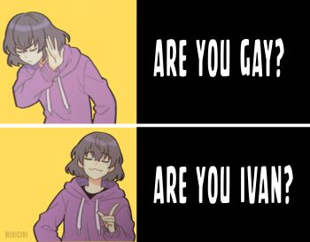 1girl alien_stage black_hair bob_cut closed_eyes english_text han_sooyoung highres hood hood_down hoodie index_finger_raised meme mini_cini98 omniscient_reader&#039;s_viewpoint purple_hoodie short_hair smirk solo upper_body