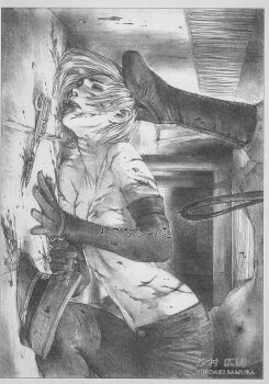 1girl bdsm blood bondage boots bound cuffs elbow_gloves gloves greyscale guro hat hiroaki_samura hitodenashi_no_koi humiliation injury military military_uniform monochrome nazi peaked_cap samura_hiroaki scissors solo_focus soviet soviet_flag torture world_war_ii