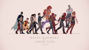 absurdres arsenal_(dc) artemis_of_bana-mighdall bat_signal batman batman_(series) batman_symbol birdyzhao_re bizarro_ii black_bodysuit black_cape black_gloves black_hair blue_eyes bodysuit brown_jacket cape colored_skin cowl dc_comics domino_mask eye_mask gloves grey_bodysuit highres jacket jason_todd long_hair mask multicolored_bodysuit muscular muscular_male open_clothes open_mouth pants pectorals red_hair red_hood_(dc) red_hood_and_the_outlaws red_mask roy_harper shirt short_hair simple_background smile starfire superhero_costume talia_al_ghul taut_bodysuit two-tone_bodysuit