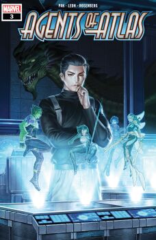 Rule 34 | 2girls, 3boys, absurdres, agents of atlas, amadeus cho (marvel), black hair, black sweater, bodysuit, brawn (marvel), brown eyes, character request, cindy moon, colored skin, comic cover, company name, copyright logo, copyright name, cover, cover page, dragon, dual wielding, forehead protector, green hair, green skin, hand on own chin, highres, holding, holding sword, holding weapon, hologram, jimmy woo, lin lie (marvel), logo, long hair, marvel, mask, mouth mask, multiple boys, multiple girls, muscular, muscular male, navel, official art, red scarf, scarf, short hair, silk, silk (marvel), spider-man (series), spider web print, superhero costume, sweater, sword, sword master (marvel), wave (marvel), weapon, wings, yoon junggeun