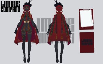 1girl black_boots black_fire black_shirt black_skirt black_thighhighs boots clock coat coat_on_shoulders collared_shirt dante_(limbus_company) fire genderswap genderswap_(otf) gold_trim highres limbus_company long_sleeves multiple_views necktie pencil_skirt project_moon puffy_long_sleeves puffy_sleeves red_coat red_necktie rodionlotte shirt skirt thighhighs