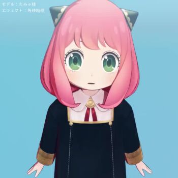 1girl 3d :d :o ^_^ ahoge animated anya's_heh_face_(meme) anya_(spy_x_family) blue_background blush child closed_eyes closed_mouth commentary_request crazy_eyes double_bun eden_academy_school_uniform green_eyes grin hair_bun hairpods half-closed_eyes hands_on_own_face happy knk_komao leaning_forward long_sleeves looking_at_viewer meme multiple_expressions open_mouth parted_lips pink_hair school_uniform shaded_face shaking_head simple_background smile solo spy_x_family surprised tagme video wide-eyed