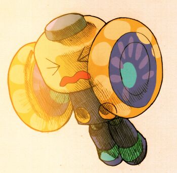 Rule 34 | 1990s (style), bengus, capcom, closed eyes, flailing, game cg, joints, jumping, marvel vs. capcom, marvel vs. capcom 2, mega man (series), mega man legends (series), mini person, non-web source, official art, open mouth, retro artstyle, robot, robot joints, scared, servbot (mega man), simple background, smile, solo, very big eyes, waving arms, wavy mouth, wheel o hands