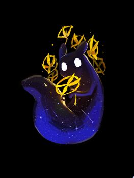 black_background commentary_request creature flower highres holding holding_flower karma_flower_(rain_world) korean_commentary looking_at_viewer no_humans no_mouth rain_world rice_candy shooting_star simple_background slugcat space star_(sky) watcher_(rain_world) white_eyes yellow_flower