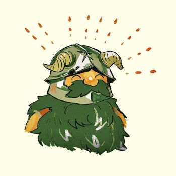 1boy ^_^ beard closed_eyes cropped_shoulders dungeon_meshi dwarf facial_hair facing_ahead fake_horns happy happy_aura helmet horned_helmet horns long_beard male_focus mustache sasatake_(sasatakebe) senshi_(dungeon_meshi) simple_background solo thick_mustache very_long_beard