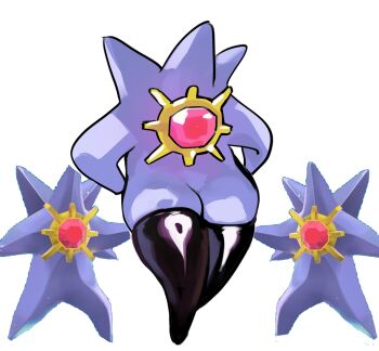 black_thighhighs commentary creature creature_focus foolish_potato game_screenshot_inset gen_1_pokemon highres mega_pokemon mega_starmie nintendo no_humans pokemon pokemon_(creature) starmie symbol-only_commentary thighhighs white_background