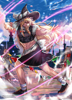 1boy beard blonde_hair braid braided_beard cho_marisa chromatic_aberration dress facial_hair full_body genderswap genderswap_(ftm) hair_ribbon hat innervalue kirisame_marisa long_hair maerel_hibadita male_focus muscular ribbon solo touhou very_long_hair witch_hat yellow_eyes