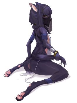 a0kyt absurdres animal_ears anus ass body_fur bracelet cat_ears cat_tail claws digitigrade extra_breasts feet furry harem_outfit highres jewelry mouth_veil nipples original parted_lips pawpads simple_background sitting solo tail veil wariza white_background yellow_eyes