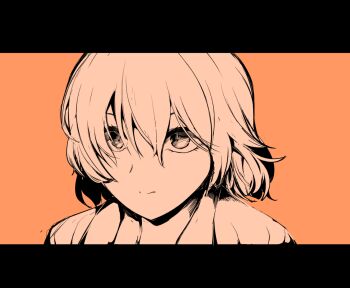 1girl closed_mouth commentary_request expressionless hair_between_eyes kazami_yuuka letterboxed looking_at_viewer orange_theme portrait sadahiro_(chicken_nugget_gyuuniku_aji) short_hair simple_background solo touhou