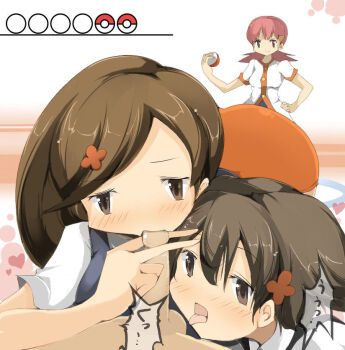 00s 1boy 3girls brown_eyes brown_hair clothed_female_nude_male clothed_on_nude fellatio gold gym_leader hetero lass lass_(pokemon) lass_(pokemon_dppt) lass_(pokemon_hgss) multiple_girls name_john nintendo npc_trainer nude oral penis pokemon pokemon_dppt pokemon_hgss pov testicles tongue uncensored watching whitney_(pokemon)