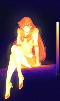 1girl bishoujo_senshi_sailor_moon bow choker circlet elbow_gloves gloves glowing high_heels highres hino_rei jewelry long_hair magical_girl mercuri0ff pleated_skirt sailor_collar sailor_mars sailor_senshi_uniform simple_background skirt solo thermogram white_background white_gloves