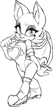 bat_girl bat_wings breasts cleavage finger_on_cheek heart highres large_breasts long_glove navel rouge_the_bat sketch sonic_(series) teevo wings