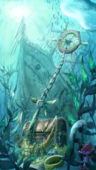 Rule 34 | absurdres, air bubble, anchor, bubble, chain, commentary request, dhelmise, fish, gen 6 pokemon, gen 7 pokemon, highres, legna (legna 161cm), nintendo, no humans, pocket watch, pokemon, pokemon (creature), seaweed, shipwreck, skrelp, skull, treasure, treasure chest, underwater, watch
