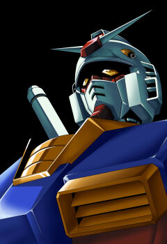 Rule 34 | absurdres, black background, commentary, energy sword, gundam, head-mounted gun, highres, kds (0049), mecha, mecha focus, mobile suit, mobile suit gundam, no humans, no pupils, robot, rx-78-2 gundam, science fiction, sheath, sheathed, simple background, sword, v-fin, weapon, yellow eyes