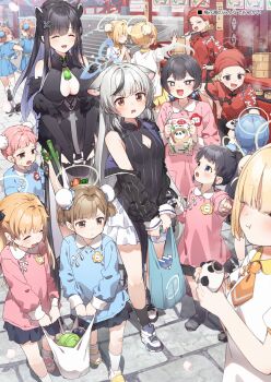 +_+ 6+girls :d :t ^_^ animal_ears bag black_dress black_hair black_tortoise_promenade_member_(sg)_(blue_archive) blue_archive blue_halo blunt_bangs blush breasts brown_eyes child china_dress chinese_clothes cleavage closed_eyes closed_mouth comiket_107 d: double_bun dress eating full_body grey_hair hair_bun halo highres holding holding_bag kindergarten_uniform kisaki_(blue_archive) kisaki_(kindergarten_uniform)_(blue_archive) kokona_(blue_archive) large_breasts long_hair looking_at_another looking_at_viewer low_twintails multicolored_hair multiple_girls official_alternate_costume official_alternate_hairstyle open_mouth outdoors shanhaijing_secondary_school_student_(blue_archive) shoes shopping_bag shun_(blue_archive) smile socks standing streaked_hair striped_clothes striped_dress sweat sweatdrop twintails v-shaped_eyebrows vertical-striped_clothes vertical-striped_dress very_long_hair walking white_socks yukie_(kusaka_shi)