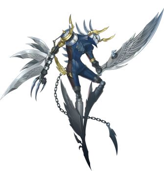 1boy artist_request black_sclera blue_skin chain colored_sclera colored_skin full_body harpyia_(persona) highres official_art orange_eyes persona persona_(summon) persona_5 persona_5:_the_phantom_x prosthesis prosthetic_arm solo stitches third-party_source transparent_background