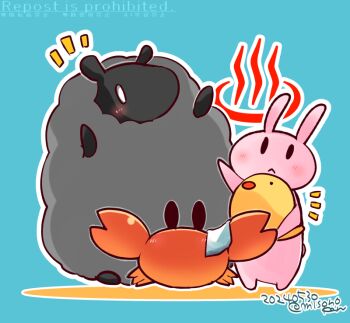 Rule 34 | :<, baby animal, bird, blue background, chick, commentary request, crab, dated, izumiyamisono, kantai collection, looking at viewer, no humans, notice lines, onsen symbol, rabbit, sheep, solid oval eyes, standing, twitter username