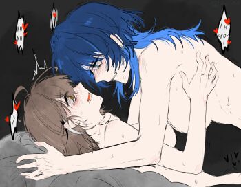 2girls angry_sex black_hair blue_eyes blue_hair blush breasts brown_hair clenched_teeth convenient_censoring deep_skin face-to-face femdom hair_between_eyes hand_blush hand_on_another&#039;s_neck heart highres hololive hololive_english implied_sex large_breasts long_hair looking_at_another medium_breasts motion_lines multicolored_hair multiple_girls nanashi_mumei nude ouro_kronii parted_lips purple_hair ryy_0x0 saliva speech_bubble strangling streaked_hair sweat tearing_up teeth trembling two-tone_hair virtual_youtuber white_hair yellow_eyes yuri