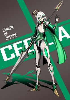 Rule 34 | 1girl, absurdres, android, cecilia immergreen, colored inner hair, doll joints, feaurievladskov, green eyes, green hair, grey hair, highres, holding, holding polearm, holding weapon, hololive, hololive english, joints, multicolored hair, polearm, robot joints, short hair, spine, streaked hair, transparent, two-tone hair, virtual youtuber, weapon, winding key