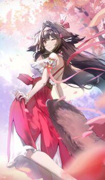1girl animal_ears backless_dress backless_outfit bare_shoulders breasts brown_hair closed_mouth dress droopy_ears hair_intakes hair_ornament hairband highres long_hair looking_at_viewer one_eye_closed red_eyes scup smile tail very_long_hair white_hairband ye_shunguang zenless_zone_zero