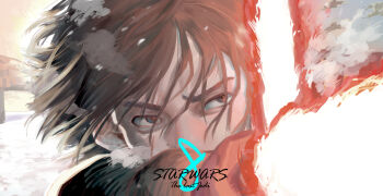 Rule 34 | animification, battle, energy sword, fake screenshot, fighting stance, unworn headwear, highres, kylo ren, lightsaber, maromayu, realistic, science fiction, serious, sith, star wars, star wars: the last jedi, sword, weapon