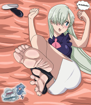 1girl bed blue_eyes blush elizabeth_liones feet foot_focus grey_hair jetga long_hair nanatsu_no_taizai smile