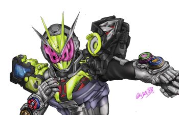 Rule 34 | clenched hand, highres, kamen rider, kamen rider zi-o, kamen rider zi-o (series), male focus, signature, simple background, tokusatsu, upper body, vgz083, white background
