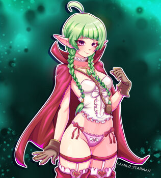 1girl absurdres braid breasts camilo_starman fire_emblem fire_emblem_awakening green_hair highres nah_(fire_emblem) nintendo paid_reward_available pointy_ears purple_eyes small_breasts thighs