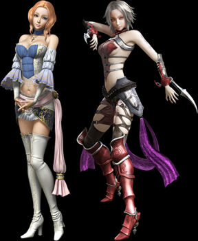 1girl 3d angela_(castlevania) armor before_and_after black_background blonde_hair blue_eyes boots breasts bustier castlevania_(series) castlevania_pachislot choker cleavage corruption cross cross_necklace dancer dark_persona detached_sleeves dual_persona high_heel_boots high_heels jewelry looking_at_viewer midriff navel necklace official_art pachislot_akumajou_dracula red_eyes short_hair sideboob silver_hair simple_background thigh_boots thighhighs weapon