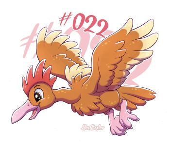alex_baxter artist_name beak bird brown_feathers fearow feathered_wings feathers full_body gen_1_pokemon nintendo no_humans numbered outline pokemon pokemon_(creature) signature solo white_outline wings