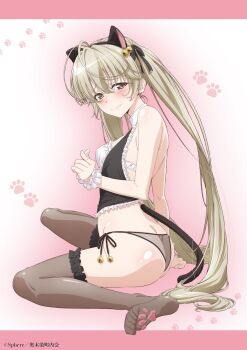 Rule 34 | 1girl, animal ears, ass, black ribbon, blush, breasts, brown eyes, cat ears, cat girl, cat tail, commentary request, fake animal ears, full body, hair ribbon, highres, kasugano sora, long hair, long legs, panties, ribbon, sitting, small breasts, smile, solo, tail, thighhighs, thighs, twintails, underwear, very long hair, white hair, yosuga no sora