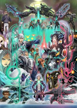 6+boys 6+girls absurdres alvis_(xenoblade) arglas_(xenoblade) bionis breasts claws cleavage dickson_(xenoblade) dunban_(xenoblade) egil_(xenoblade) everyone facial_hair fingerless_gloves fiora_(xenoblade) gadolt_(xenoblade) gloves gun halo highres juju_(xenoblade) kallian_antiqua large_breasts linada_(xenoblade) lips lorithia_(xenoblade) mecha-fiora medium_breasts melia_antiqua meyneth_(xenoblade) meyneth_monado miqol_(xenoblade) mole mole_under_eye monado multiple_boys multiple_girls mumkhar_(xenoblade) mustache ocean otharon_(xenoblade) reyn_(xenoblade) rifle riki_(xenoblade) sharla_(xenoblade) shulk_(xenoblade) sniper_rifle sorean_antiqua spoilers tyrea_(xenoblade) vanea_(xenoblade) vangarre_(xenoblade) weapon xenoblade_chronicles_(series) xenoblade_chronicles_1 zanza&#039;s_monado zanza_(xenoblade) zibundazenbu