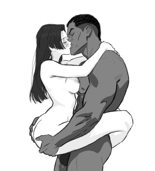 asian black_hair blade_(marvel) breasts carrying carrying_person censored closed_eyes convenient_censoring cornrows couple dark-skinned_male dark_skin grabbing_another&#039;s_ass groping interracial kiss lipstick long_hair makeup marvel marvel_rivals monochrome muscular muscular_male nude one_eye_closed psylocke psylocke_(marvel_rivals) psylocke_(sai) psylocke_(vengeance) sex standing suspended_congress testicles white_background