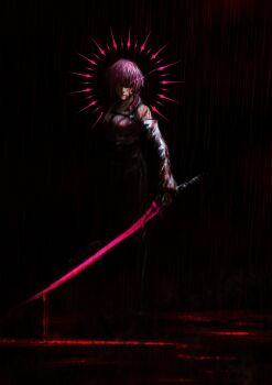 Rule 34 | 1girl, aura, black background, blood, blood on clothes, blood on face, blood splatter, commentary, crain1art, english commentary, halo, highres, holding, holding sword, holding weapon, honkai: star rail, honkai (series), kafka (honkai: star rail), purple eyes, purple hair, shirt, solo, sword, weapon, white shirt