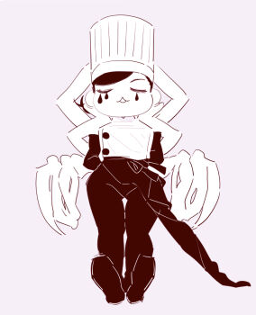 1girl arthropod_limbs blood blood_from_mouth bloody_tears chainsaw_man chef_hat chibi chibi_only closed_eyes deer60868637 extra_arms falling_devil_(chainsaw_man) flat_top_chef_hat hat holding_detached_head monochrome pants solo