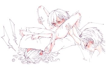 2girls between_legs blush ceras_yanagida_lilienfeld commentary_request completely_nude covering_face cunnilingus hand_on_another&#039;s_thigh highres katsuragi_izumi link!_like!_love_live! long_hair love_live! multiple_girls nude oral orange_eyes pillow pussy_juice sweat tongue tongue_out trembling yrxy_settingsun yuri