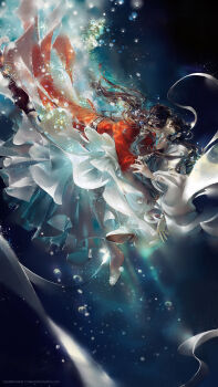 2boys air_bubble bandaged_wrist bandages belt black_hair black_pants boots bracelet brown_eyes brown_hair bubble chinese_clothes closed_eyes couple eyepatch floating_clothes floating_hair full_body hair_bun hair_ribbon hanfu highres holding_hands hua_cheng imminent_kiss jewelry kiss long_hair long_sleeves looking_at_another male_focus multiple_boys one_eye_covered pants parted_lips red_hanfu ribbon robe silver_belt silver_bracelet single_hair_bun starember submerged third-party_source tianguan_cifu underwater white_boots white_hanfu white_ribbon wide_sleeves xie_lian yaoi