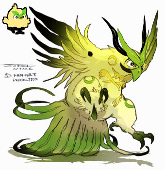 Rule 34 | absurdres, animal focus, beak, bird, browt, closed mouth, fakemon, feathers, highres, nintendo, no humans, original, pokemon, pokemon (creature), pokemon focus, sukepmonster, talons, wings, yellow feathers
